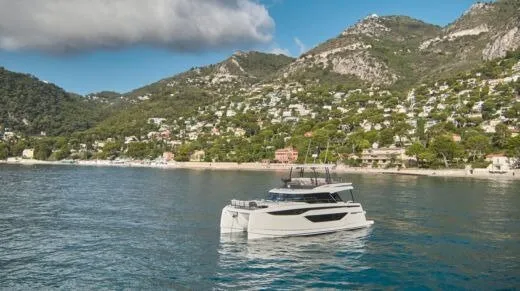 Exterior view of Prestige M48, a Prestige M48 catamaran at Capo d'Orlando, Italy