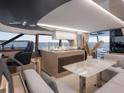 Salon of Prestige M48, a Prestige M48 catamaran at Capo d'Orlando, Italy