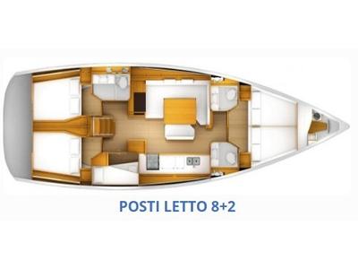 Floor plan of Principessa P., a Jeanneau Sun Odyssey 509 sailboat at Orbetello, Italy