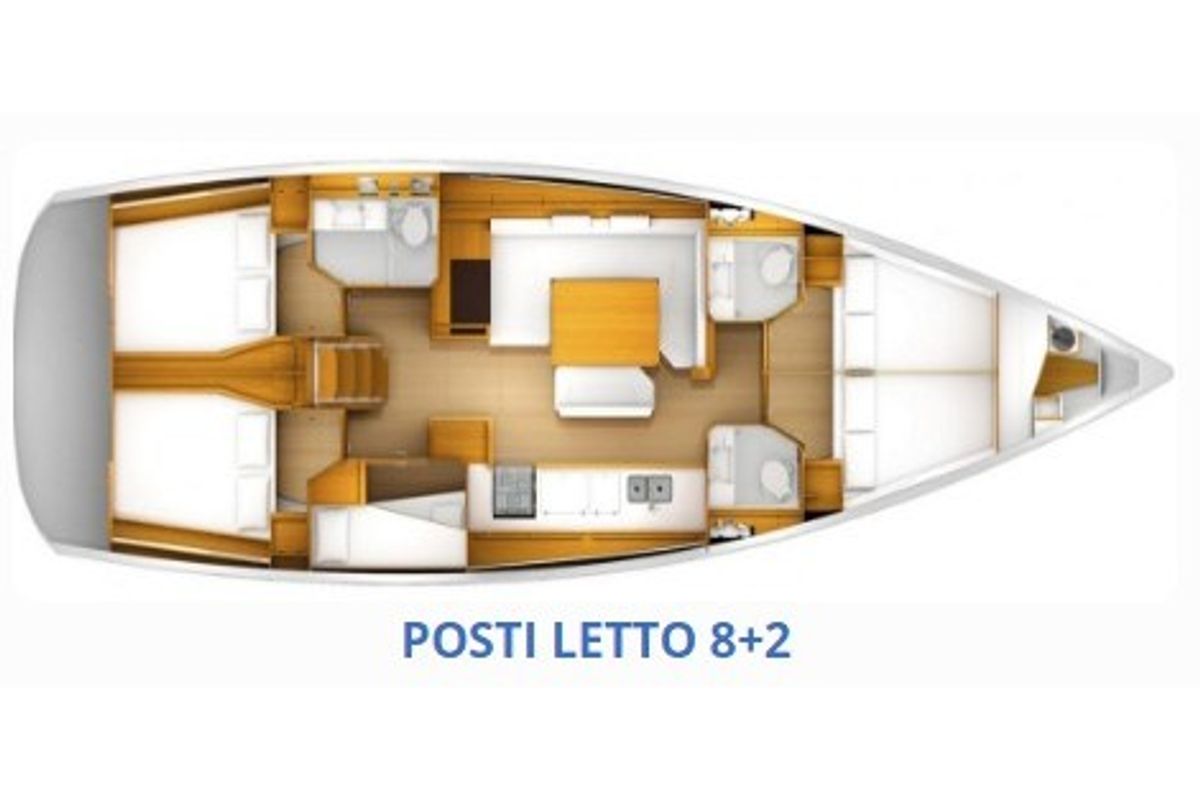 Floor plan of Principessa P., a Jeanneau Sun Odyssey 509 sailboat at Orbetello, Italy