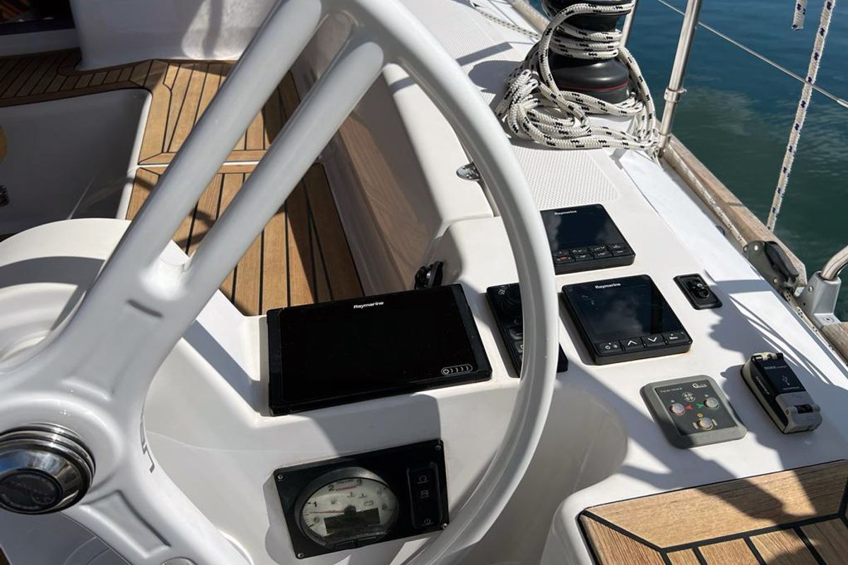 Cockpit of Kaminari, a Elan Impression 45 sailboat at Punat, Croatia