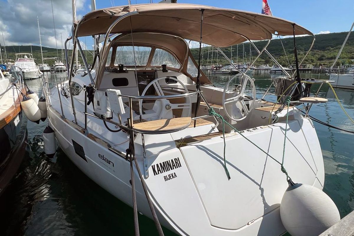 Exterior view of Kaminari, a Elan Impression 45 sailboat at Punat, Croatia