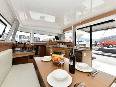 Salon of Patara, a Excess 11 - 4 + 1 + 1 cab. catamaran at Fethiye, Turkey