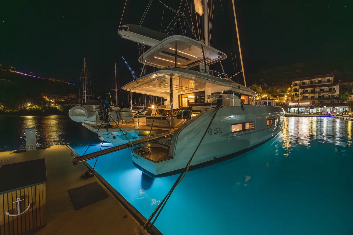 Exterior view of HUMBLE ONE, a Lagoon 55 catamaran at Municipal Unit of Lefkada, Greece