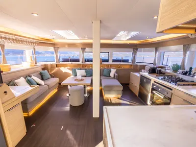 Salon of HUMBLE ONE, a Lagoon 55 catamaran at Municipal Unit of Lefkada, Greece