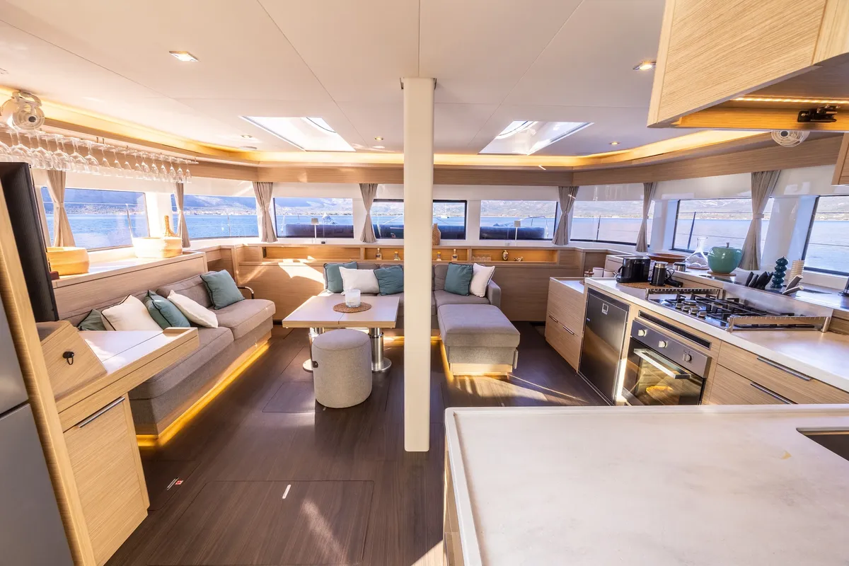 Salon of HUMBLE ONE, a Lagoon 55 catamaran at Municipal Unit of Lefkada, Greece
