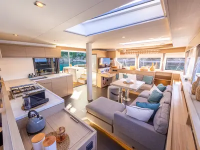 Galley of HUMBLE ONE, a Lagoon 55 catamaran at Municipal Unit of Lefkada, Greece
