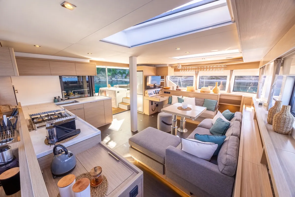 Galley of HUMBLE ONE, a Lagoon 55 catamaran at Municipal Unit of Lefkada, Greece