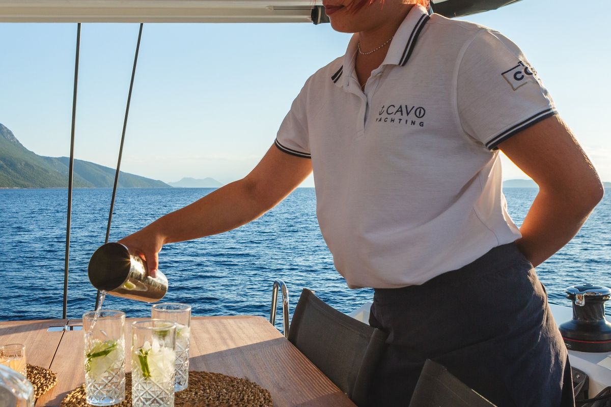Deck of HUMBLE ONE, a Lagoon 55 catamaran at Municipal Unit of Lefkada, Greece
