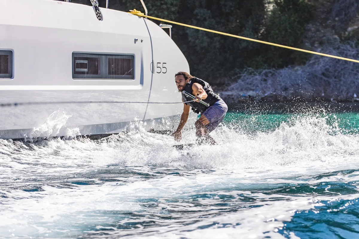 Exterior view of HUMBLE ONE, a Lagoon 55 catamaran at Municipal Unit of Lefkada, Greece