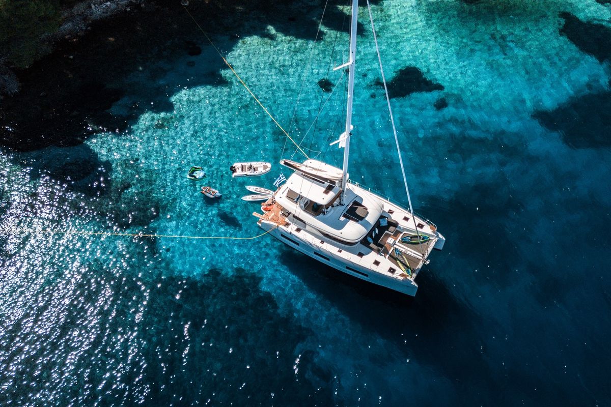 Exterior view of HUMBLE ONE, a Lagoon 55 catamaran at Municipal Unit of Lefkada, Greece