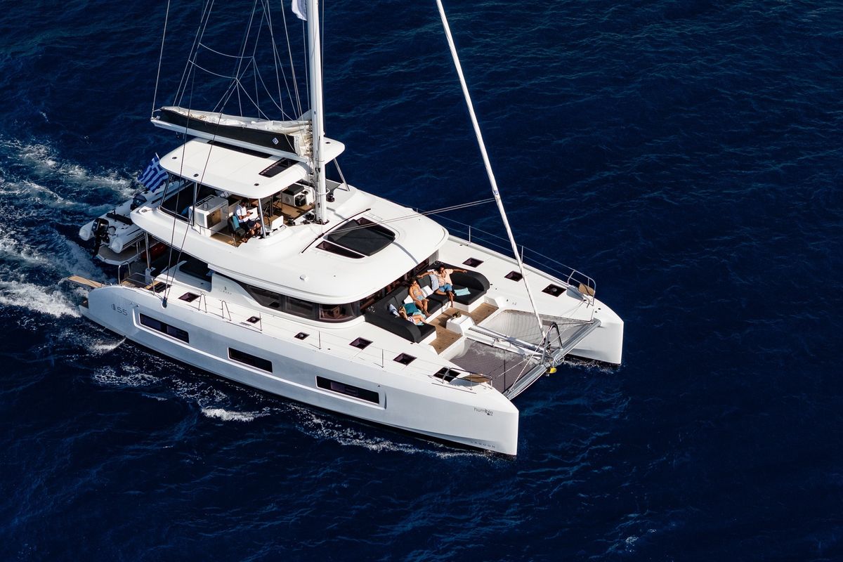 Exterior view of HUMBLE ONE, a Lagoon 55 catamaran at Municipal Unit of Lefkada, Greece