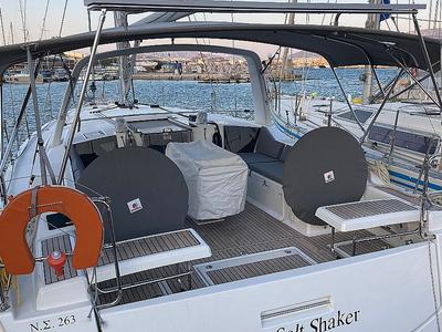 Deck of Salt Shaker, a Beneteau Oceanis 41.1 sailboat at Kos, Greece
