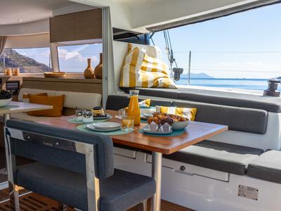 Deck of Solana, a Lagoon 43 catamaran at Municipal Unit of Lefkada, Greece