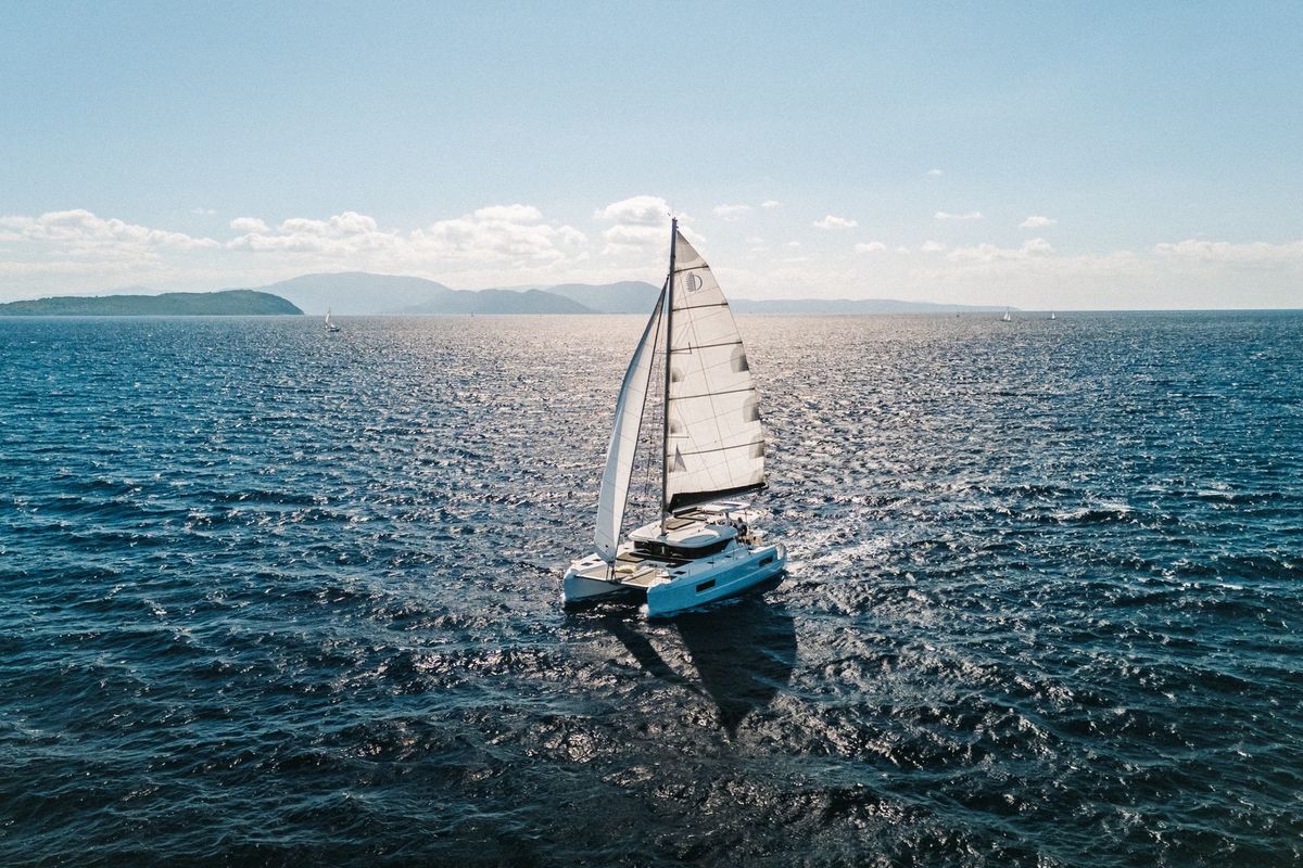 Exterior view of Solana, a Lagoon 43 catamaran at Municipal Unit of Lefkada, Greece