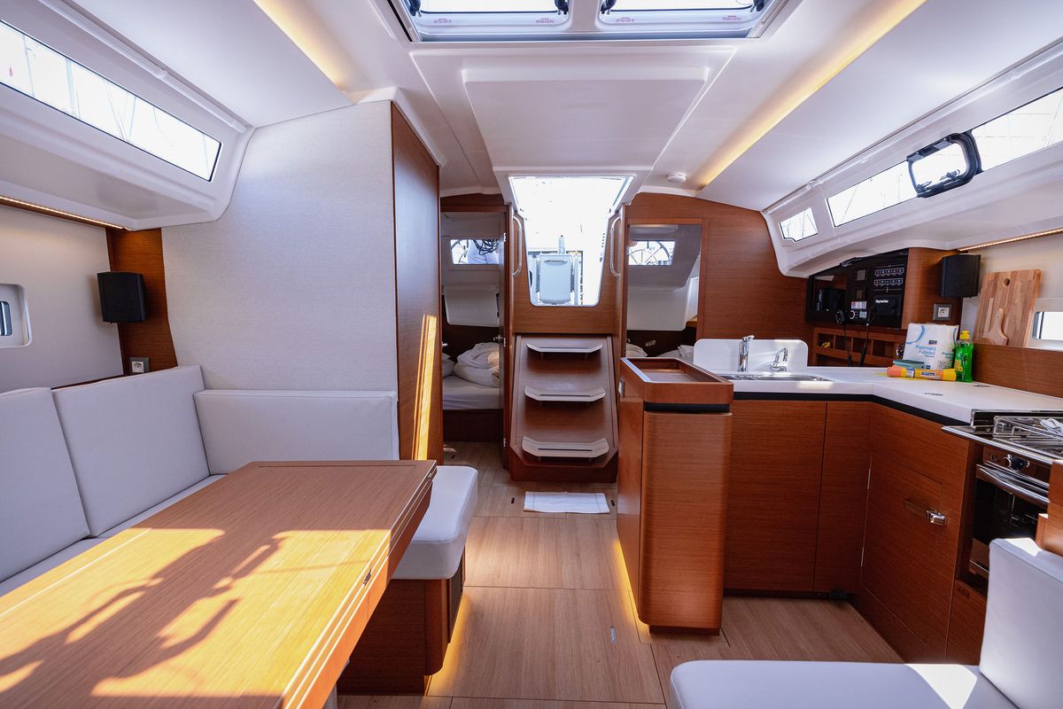 Salon of Purr, a Jeanneau Sun Odyssey 410 sailboat at Grad Kaštela, Croatia