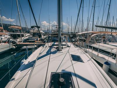 Deck of Purr, a Jeanneau Sun Odyssey 410 sailboat at Grad Kaštela, Croatia