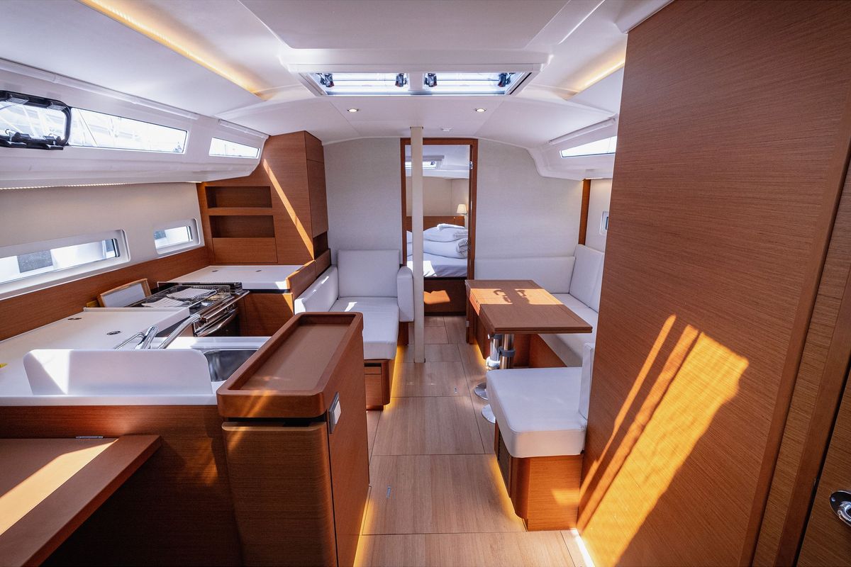 Salon of Purr, a Jeanneau Sun Odyssey 410 sailboat at Grad Kaštela, Croatia