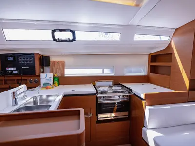 Galley of Purr, a Jeanneau Sun Odyssey 410 sailboat at Grad Kaštela, Croatia