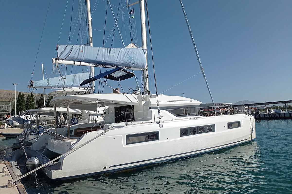 Exterior view of Kasper, a Lagoon 50 catamaran at Seget Donji, Croatia