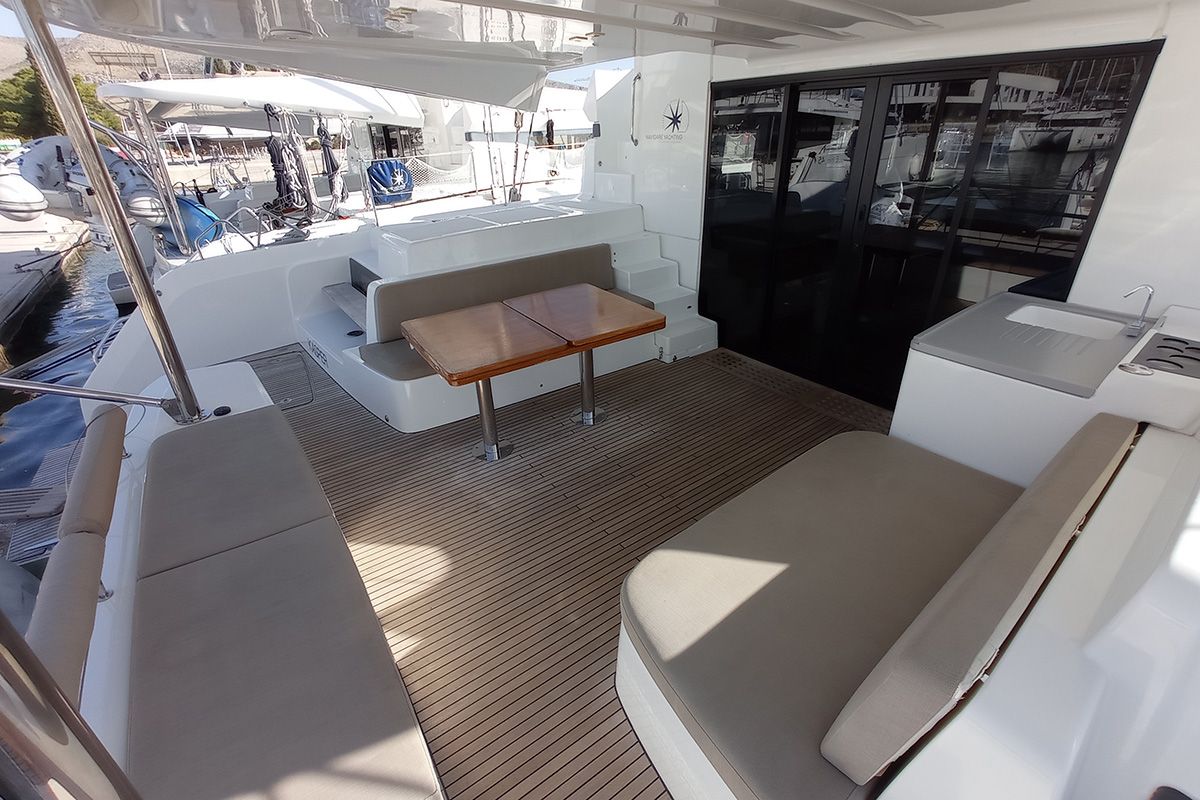 Deck of Kasper, a Lagoon 50 catamaran at Seget Donji, Croatia