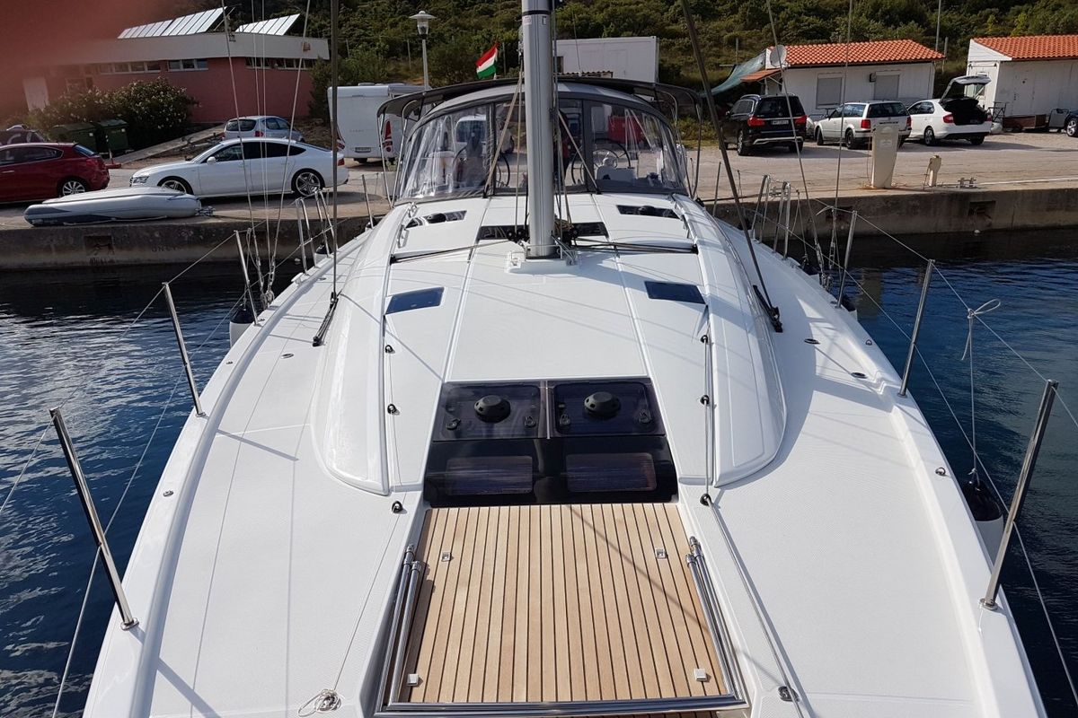 Deck of Blue Dream, a Jeanneau 54 sailboat at Pirovac, Croatia