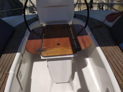 Cockpit of Seasail, a Bavaria Cruiser 33 sailboat at Municipal Unit of Lefkada, Greece