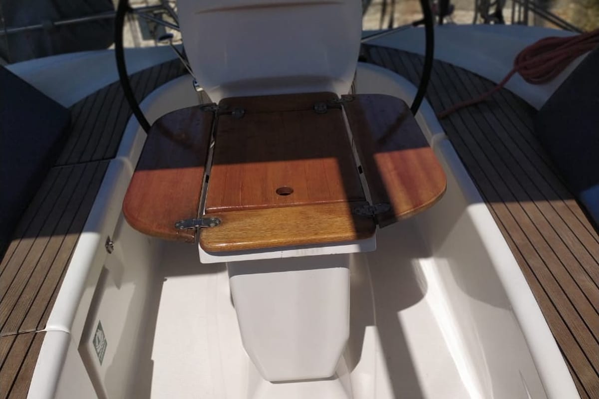 Cockpit of Seasail, a Bavaria Cruiser 33 sailboat at Municipal Unit of Lefkada, Greece