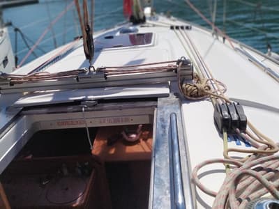 Deck of Seasail, a Bavaria Cruiser 33 sailboat at Municipal Unit of Lefkada, Greece