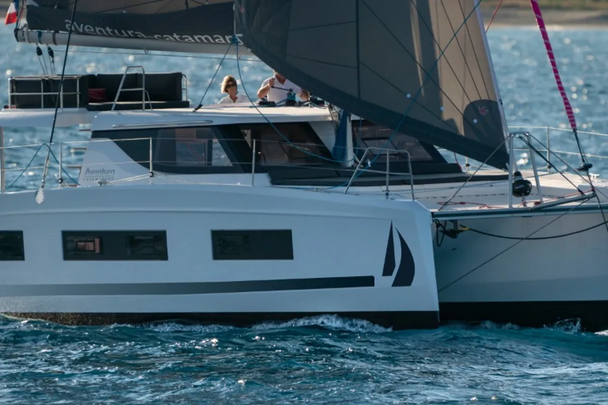 Exterior view of Ilusión, a Aventura Catamarans Aventura 37 catamaran at Valencia, Spain
