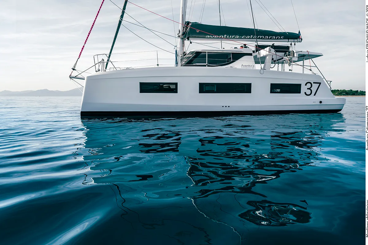 Exterior view of Ilusión, a Aventura Catamarans Aventura 37 catamaran at Valencia, Spain