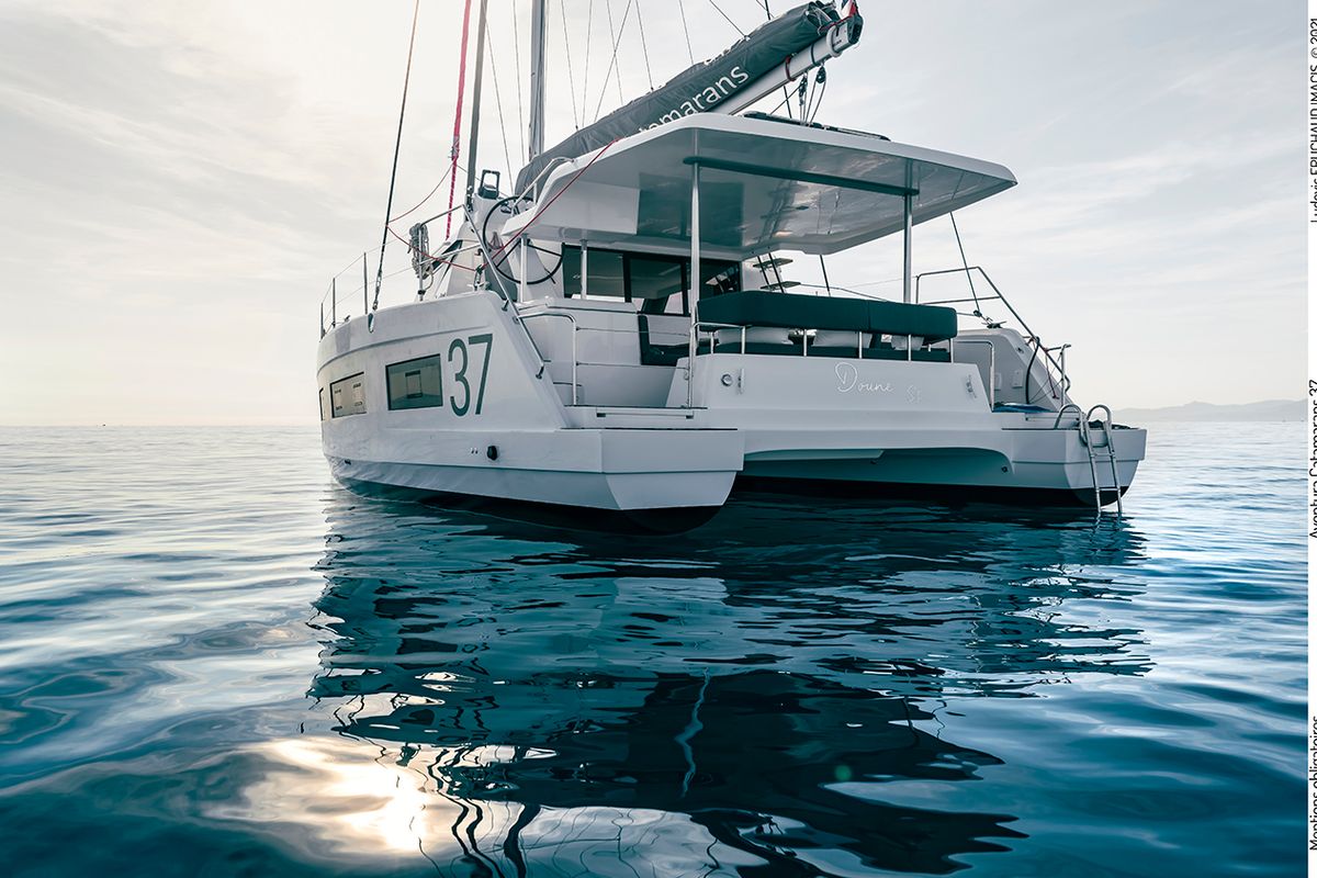 Exterior view of Ilusión, a Aventura Catamarans Aventura 37 catamaran at Valencia, Spain