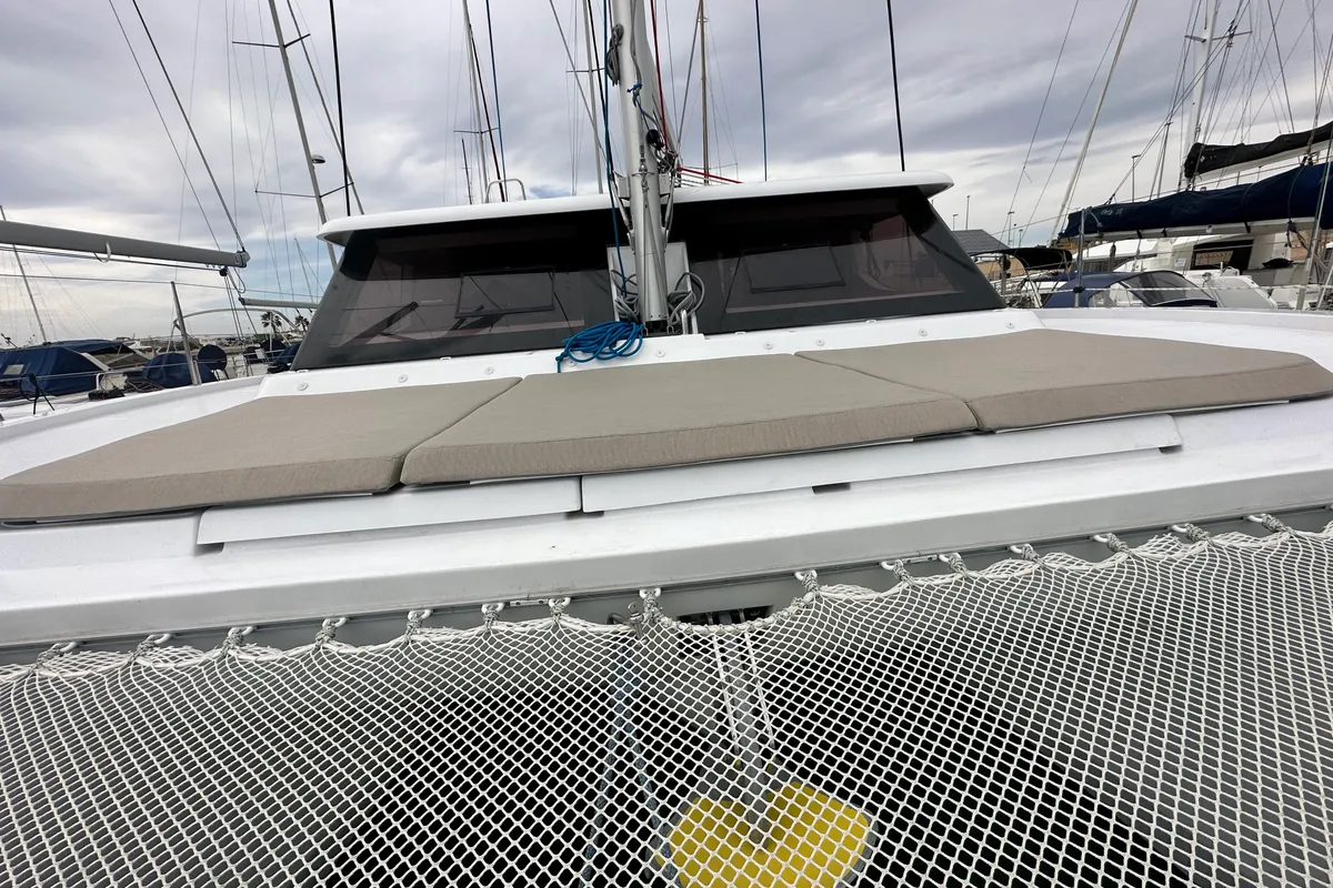 Deck of Ilusión, a Aventura Catamarans Aventura 37 catamaran at Valencia, Spain