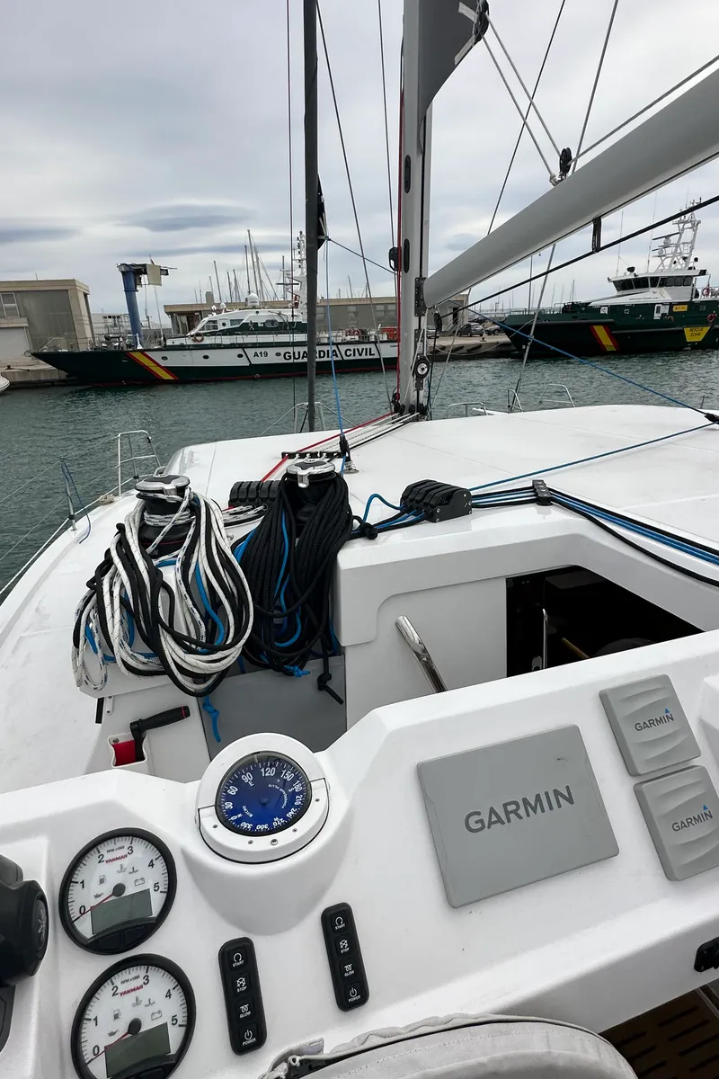 Cockpit of Ilusión, a Aventura Catamarans Aventura 37 catamaran at Valencia, Spain