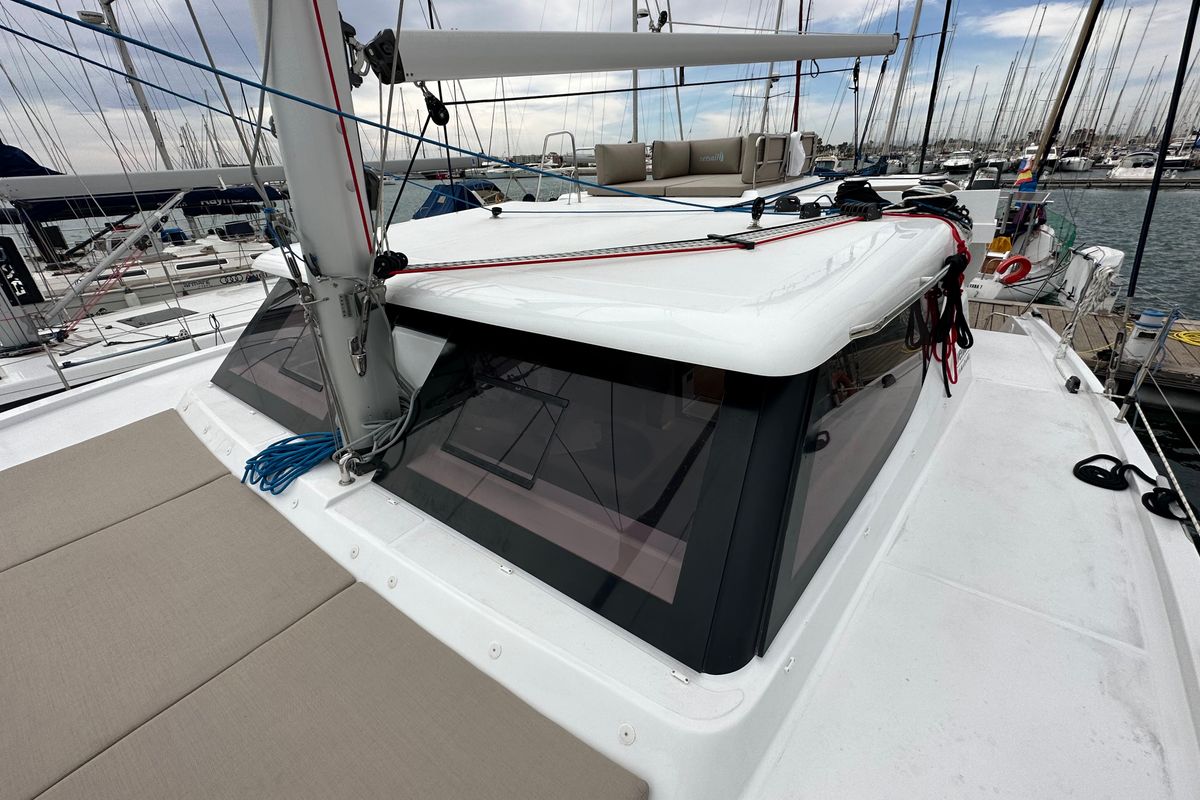Deck of Ilusión, a Aventura Catamarans Aventura 37 catamaran at Valencia, Spain