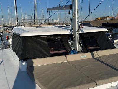 Deck of Ilusión, a Aventura Catamarans Aventura 37 catamaran at Valencia, Spain