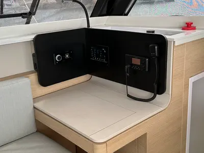 Cockpit of Ilusión, a Aventura Catamarans Aventura 37 catamaran at Valencia, Spain