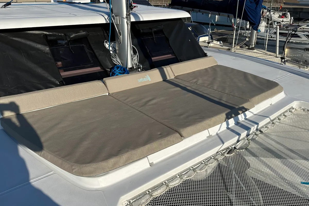 Deck of Ilusión, a Aventura Catamarans Aventura 37 catamaran at Valencia, Spain