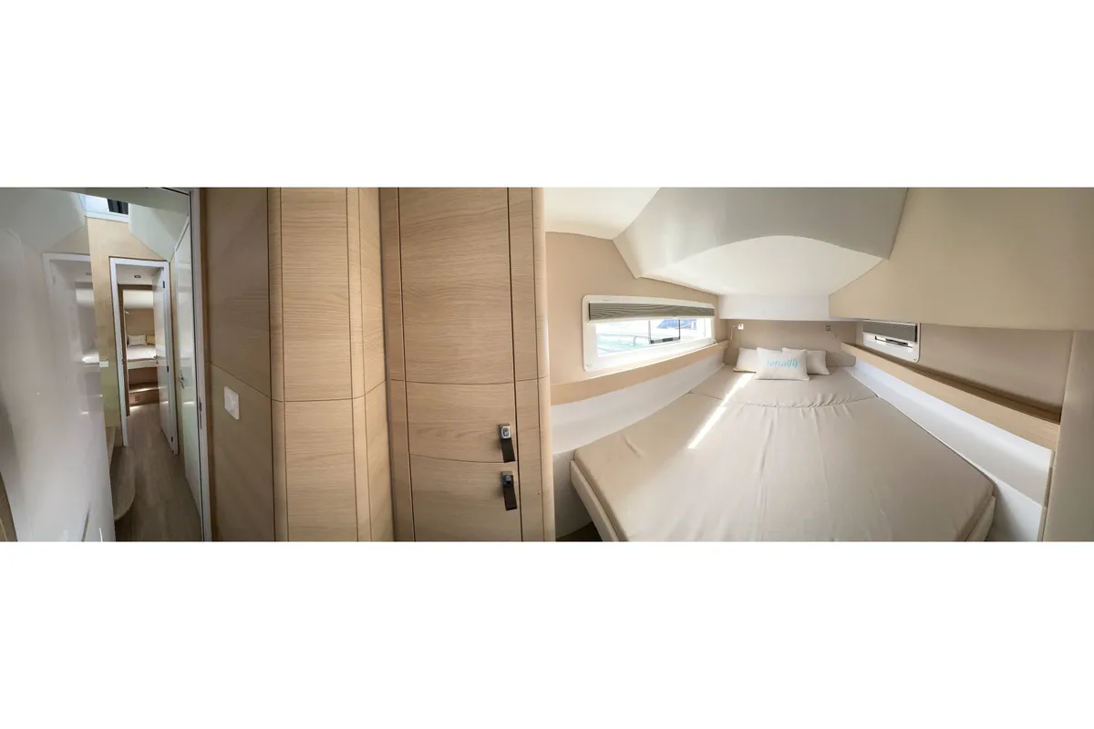 Cabin on Ilusión, a Aventura Catamarans Aventura 37 catamaran at Valencia, Spain