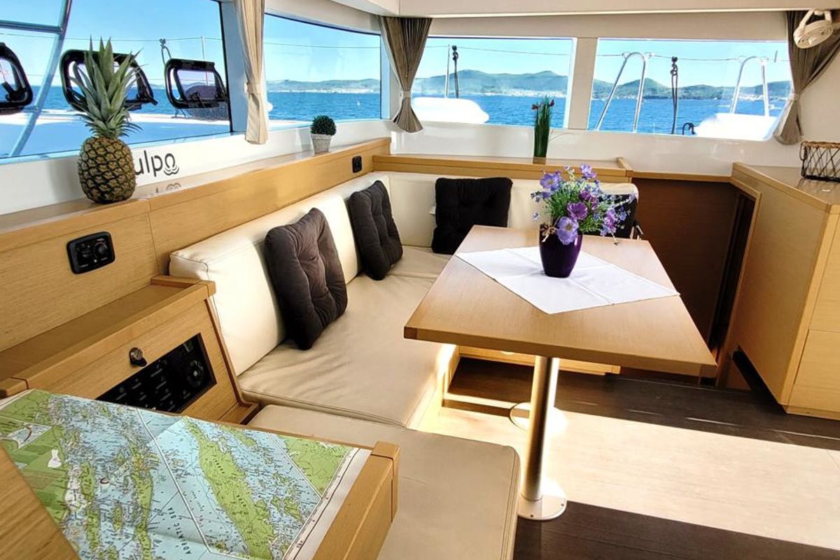 Salon of Pulpo, a Lagoon 39 catamaran at Dubrovnik, Croatia