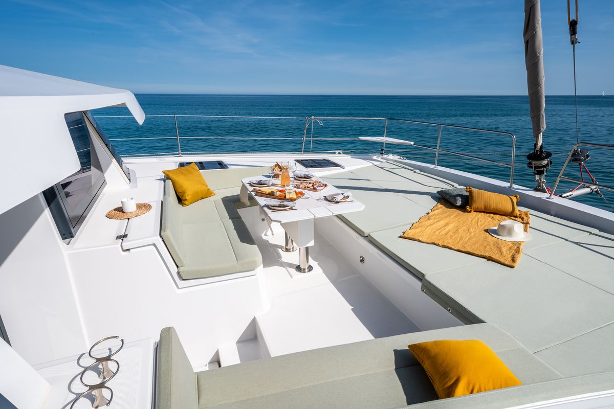 Deck of Santa Ana, a Bali 4.6 catamaran at Saint-Mandrier-sur-Mer, France