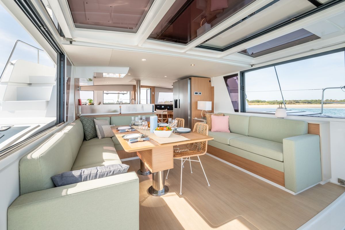 Salon of Santa Ana, a Bali 4.6 catamaran at Saint-Mandrier-sur-Mer, France