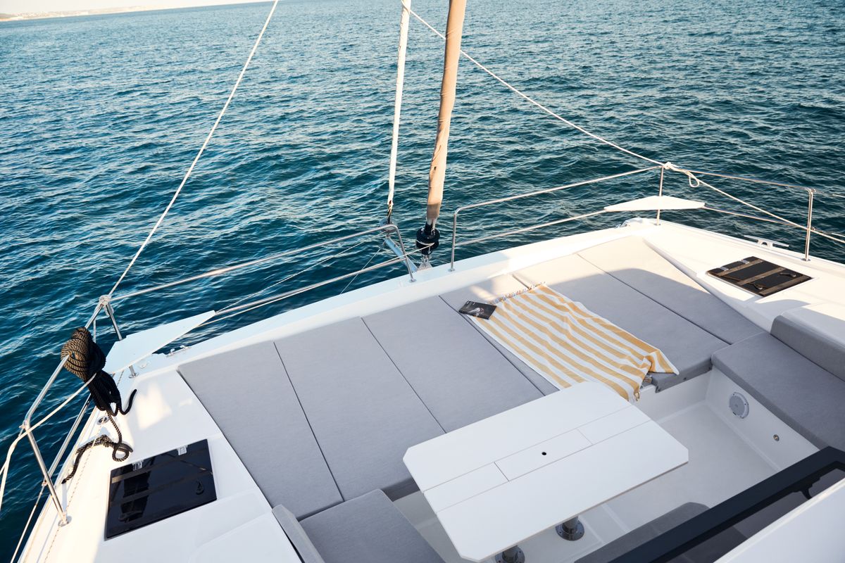 Deck of Santa Ana, a Bali 4.6 catamaran at Saint-Mandrier-sur-Mer, France
