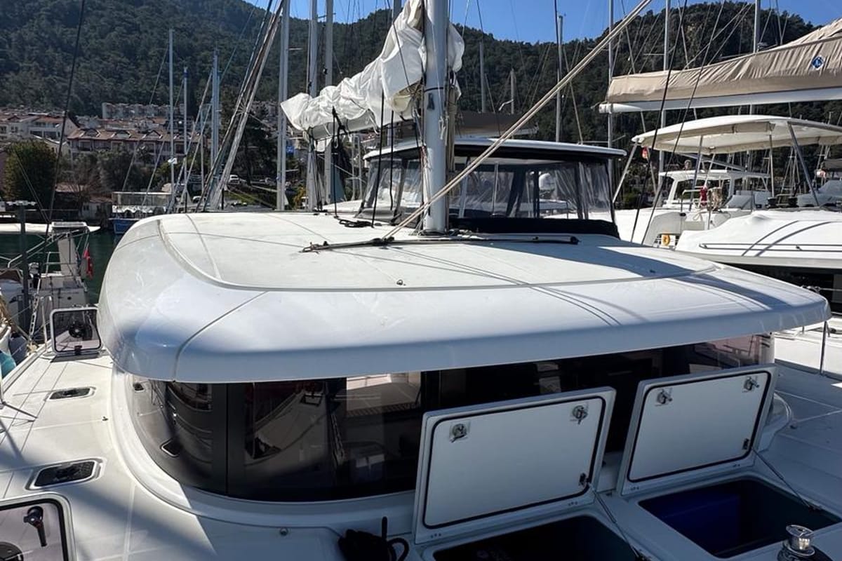 Deck of Rhea, a Lagoon 42 catamaran at Marmaris, Turkey