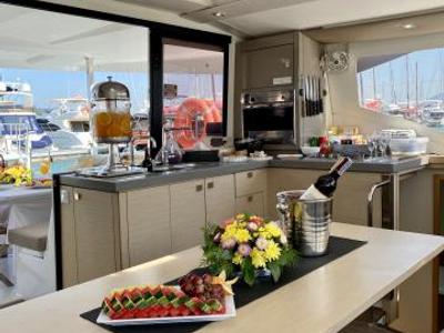 Galley of Kinara, a Fountaine Pajot Lucia 40 catamaran at Mai Khao, Thailand