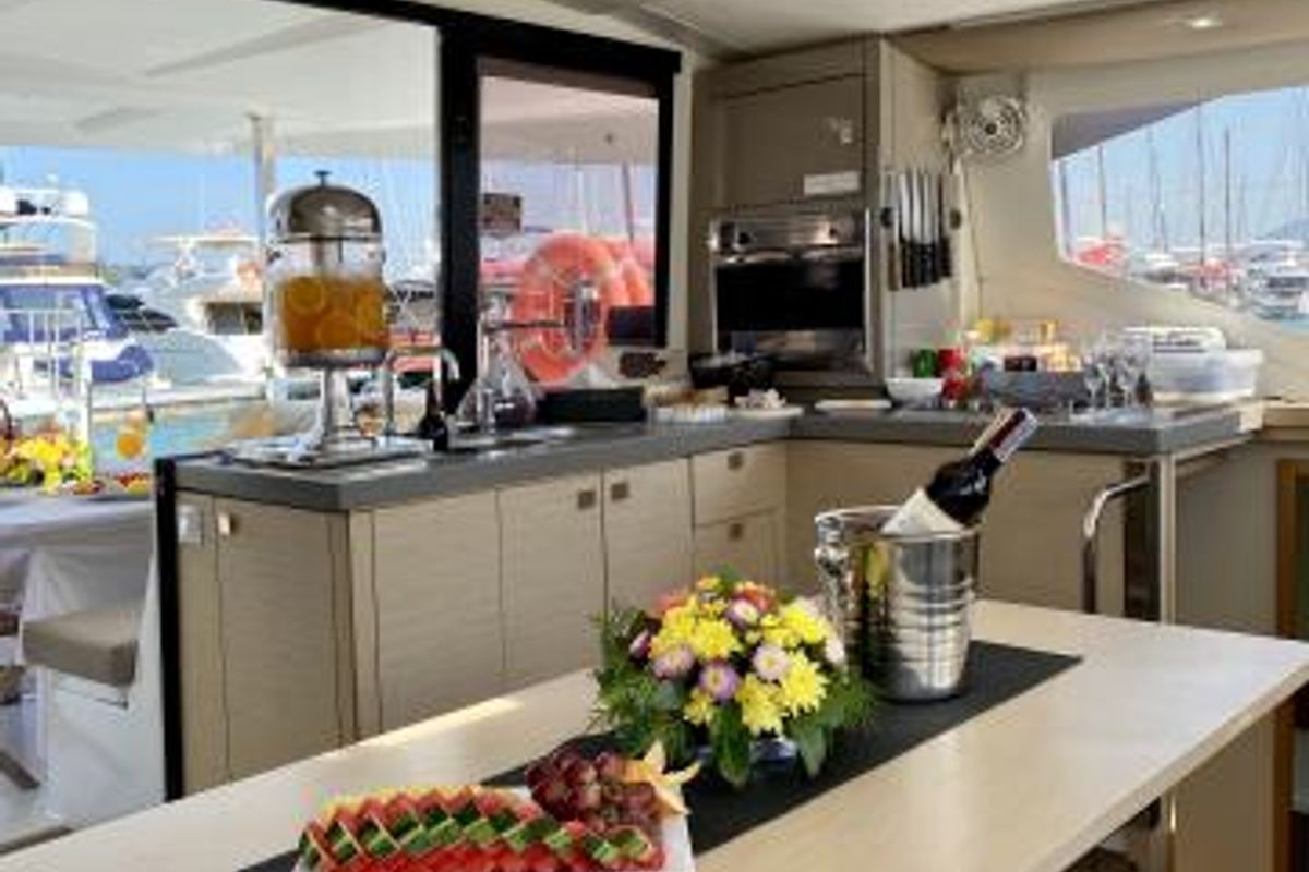 Galley of Kinara, a Fountaine Pajot Lucia 40 catamaran at Mai Khao, Thailand