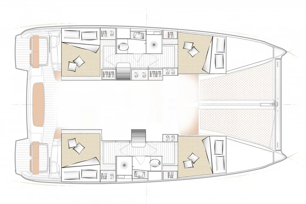 Floor plan of Kirahu, a Excess 11 catamaran at Papeete, France