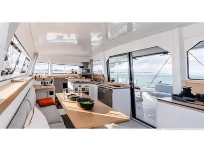 Salon of Kirahu, a Excess 11 catamaran at Papeete, France