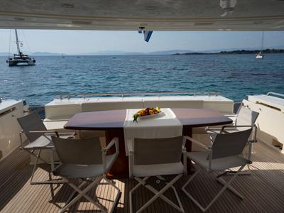 Deck of Nineteen, a Ferretti 780 yacht at Athens, Greece