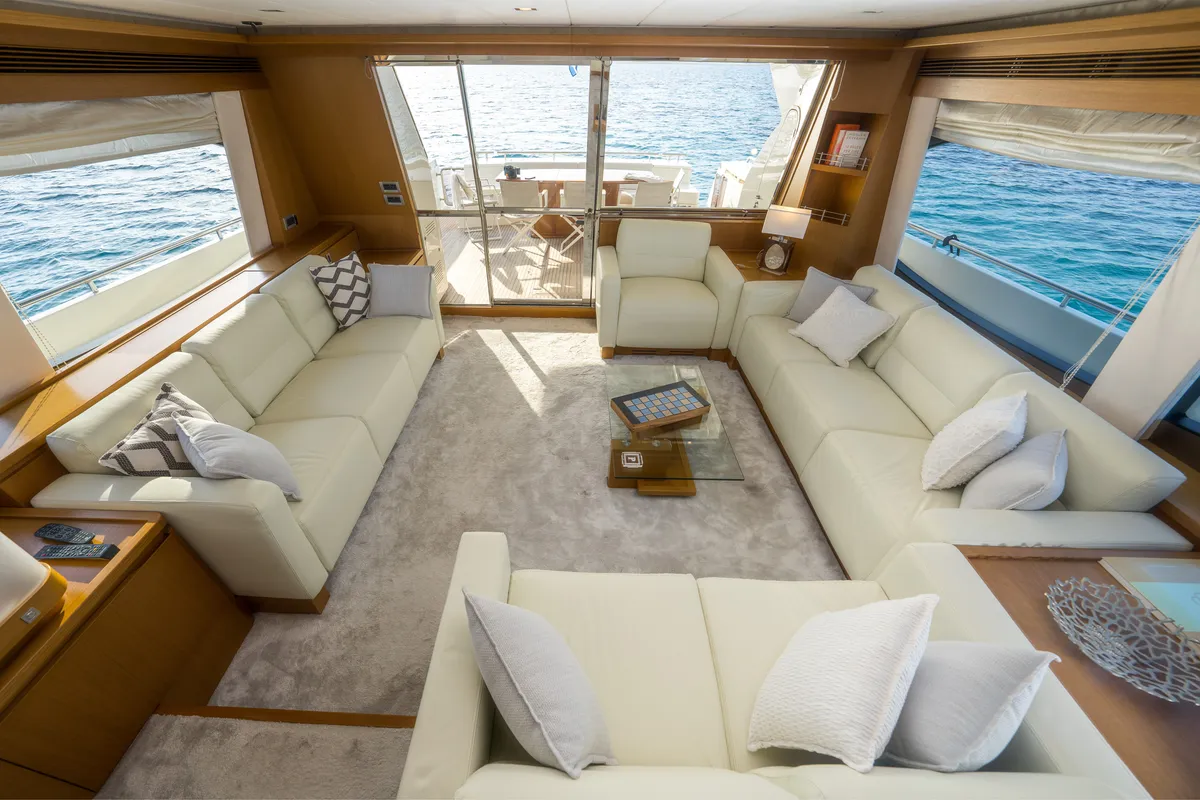 Salon of Nineteen, a Ferretti 780 yacht at Athens, Greece